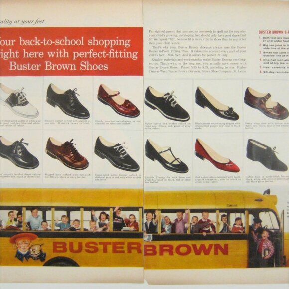 Vintage Buster Brown Shoes Back To School Print Ad 1950s 2 Page School Bus - Picture 2 of 2